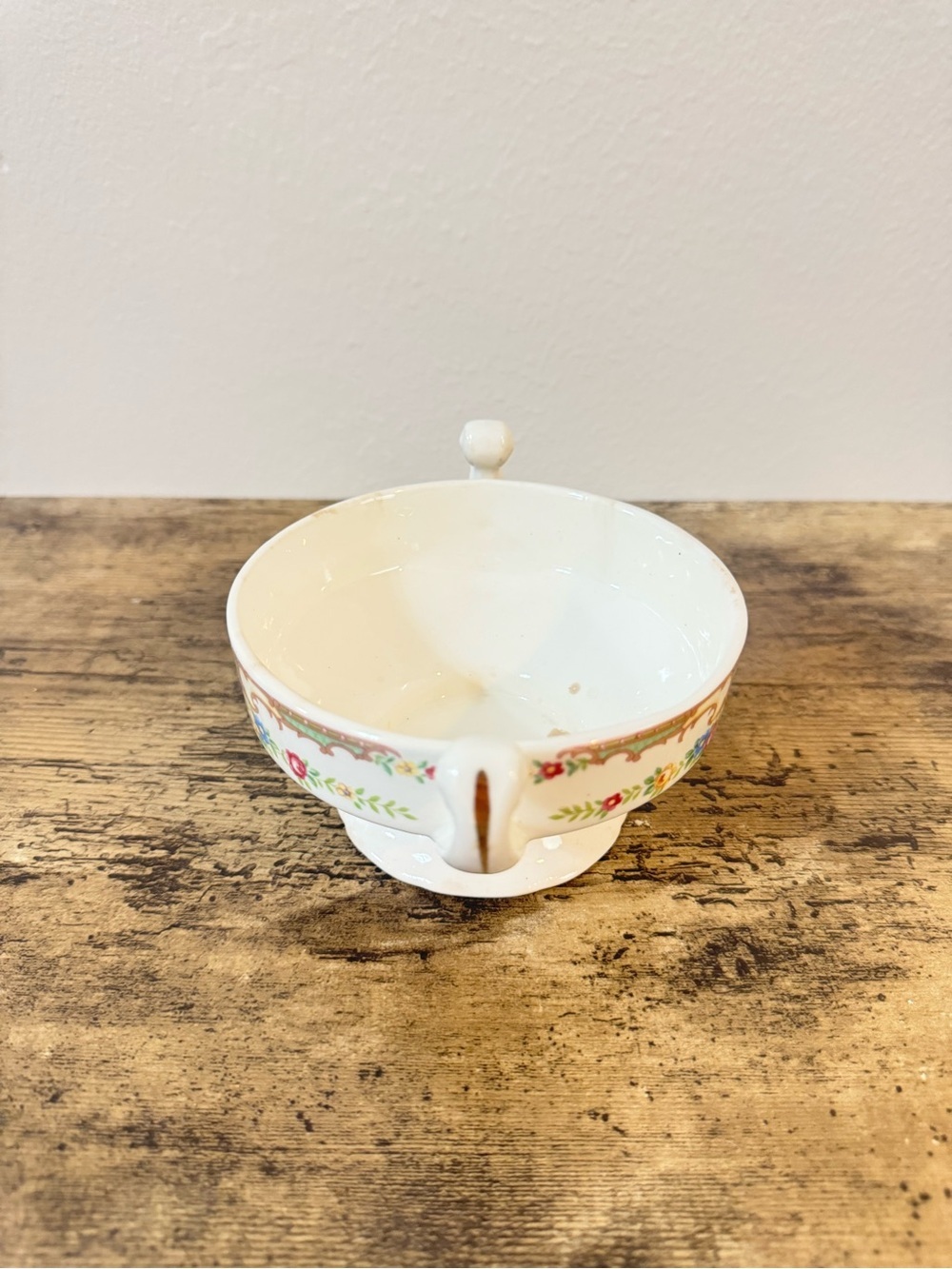 Vintage Floral Porcelain Double Handled Footed Bowl - Picture 5 of 12